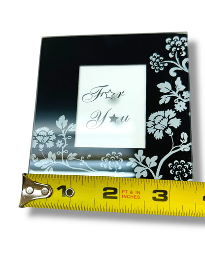Set of 2 New Photo Glass Coasters 3.5" Square Black Floral