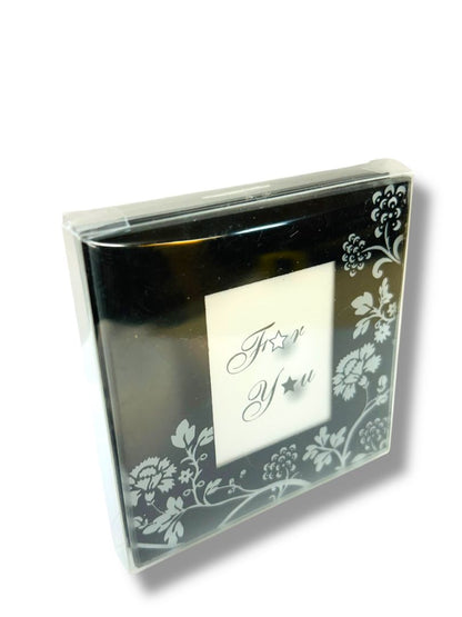 Set of 2 New Photo Glass Coasters 3.5" Square Black Floral