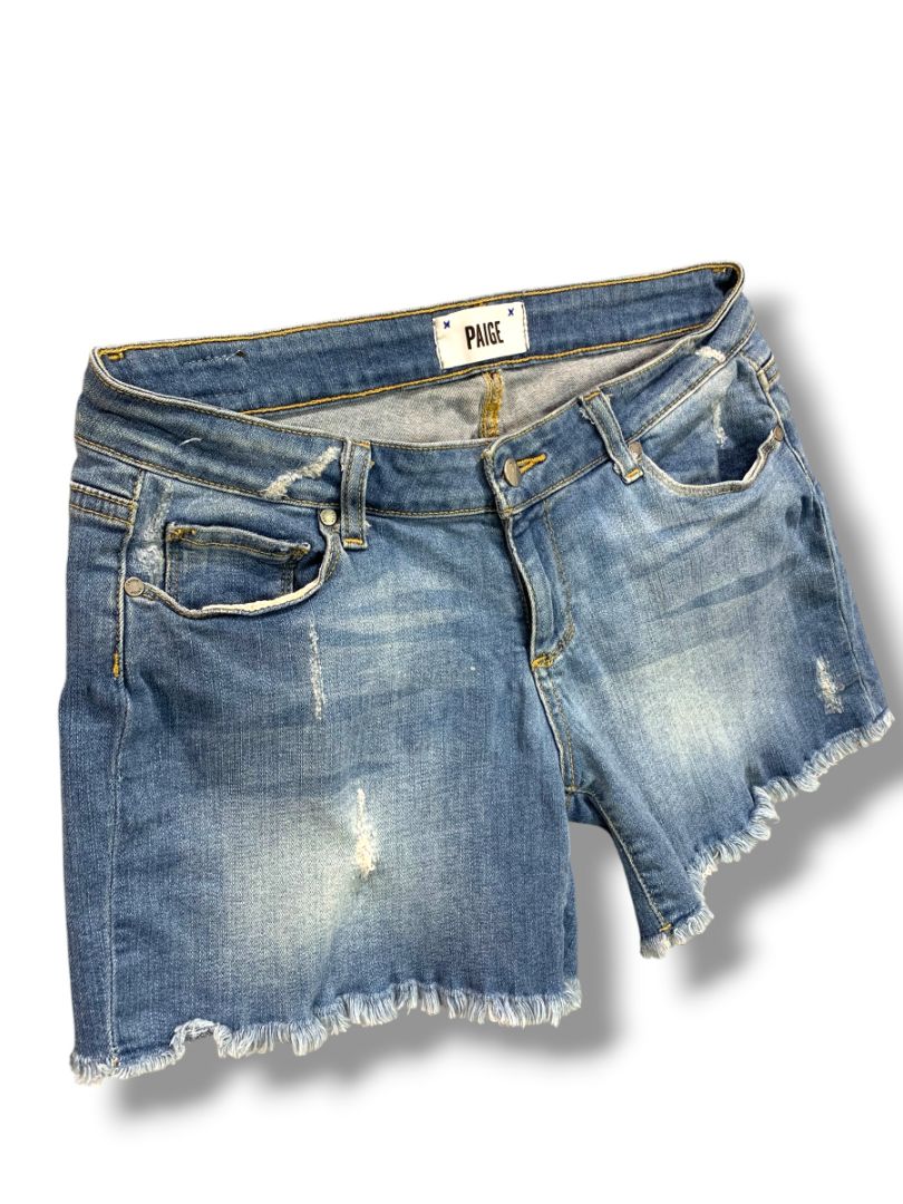 Size 26 Paige Womens Jean Shorts Distressed Denim 5" Inseam Raw Edge