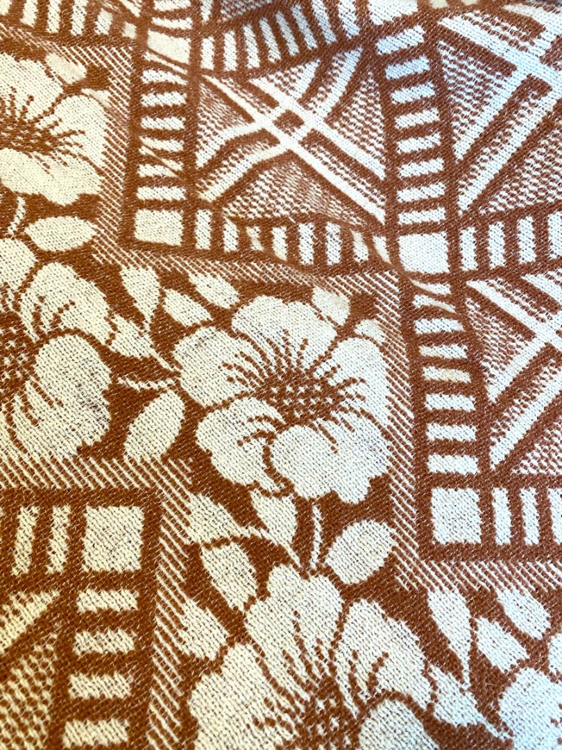 Vintage Woven Brown Cream Floral Geometric Blanket XLong 68'" x 148"