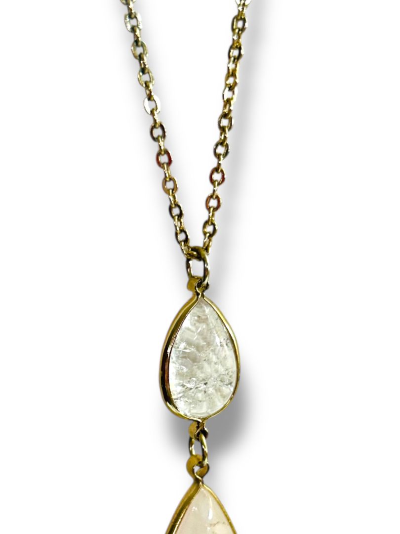 Loft Outlet Goldtone 32-35" Chain Necklace Pink Clear Pendant 2.5" Drop