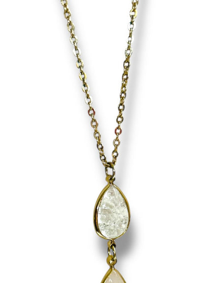 Loft Outlet Goldtone 32-35" Chain Necklace Pink Clear Pendant 2.5" Drop
