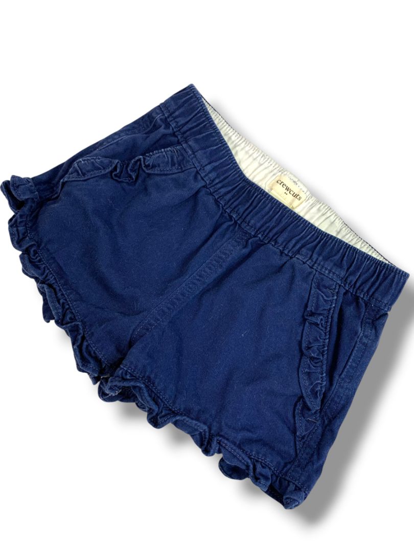 Size 5 Crewcuts J.Crew Kids Girls Navy Blue Shorts Ruffle Trim AW536 Pull On Twill
