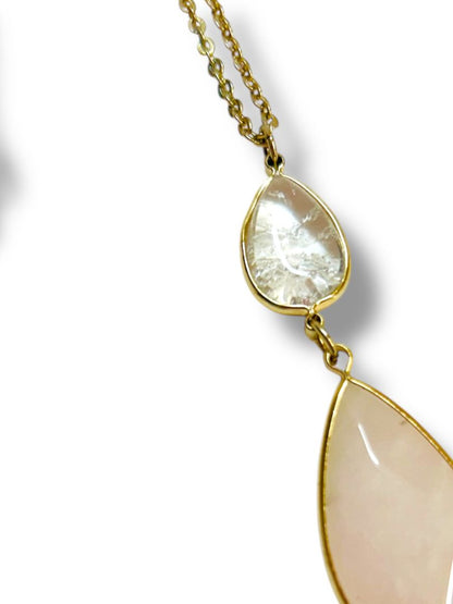 Loft Outlet Goldtone 32-35" Chain Necklace Pink Clear Pendant 2.5" Drop