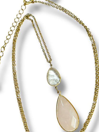 Loft Outlet Goldtone 32-35" Chain Necklace Pink Clear Pendant 2.5" Drop