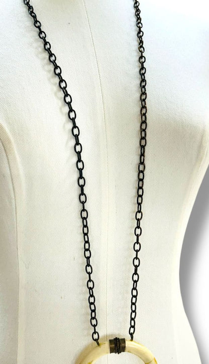 Liv H Grace Faux Tusk 3" Pendant Boho 44" Chain Antiqued Look