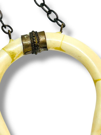 Liv H Grace Faux Tusk 3" Pendant Boho 44" Chain Antiqued Look