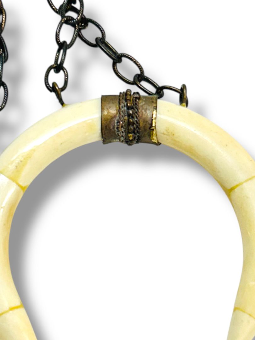 Liv H Grace Faux Tusk 3" Pendant Boho 44" Chain Antiqued Look