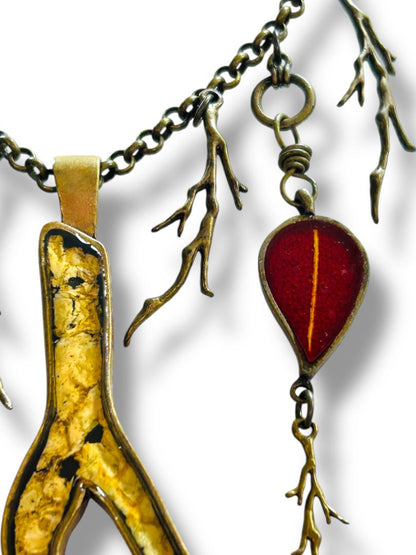 Antiqued Goldtone Necklace Earring Set DiBon USA Nature Theme New