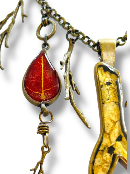 Antiqued Goldtone Necklace Earring Set DiBon USA Nature Theme New