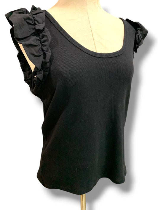 Size XL Old Navy Womens Black Ruffle Sleeve New Ribbed Tshirt