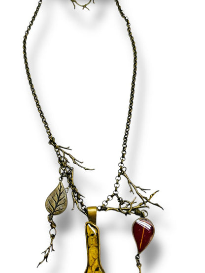Antiqued Goldtone Necklace Earring Set DiBon USA Nature Theme New