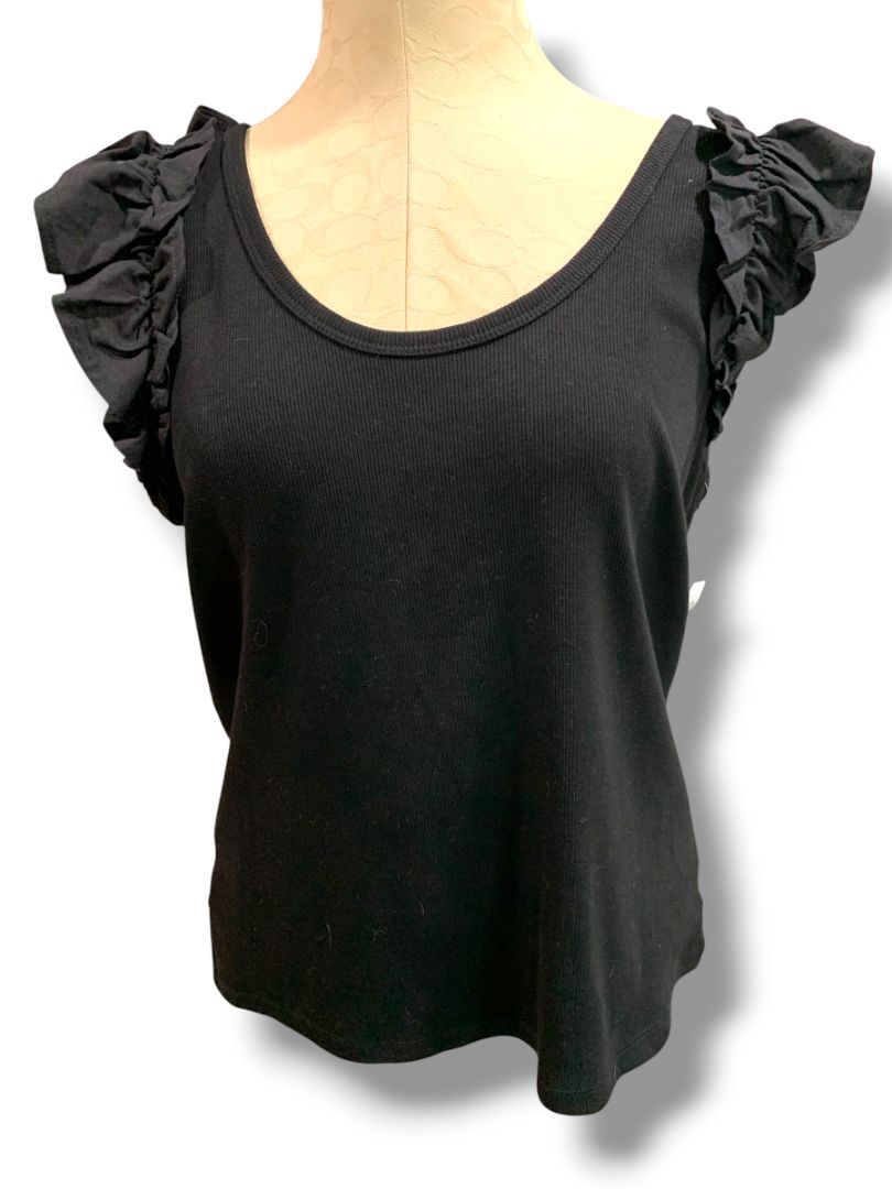 Size XL Old Navy Womens Black Ruffle Sleeve New Ribbed Tshirt