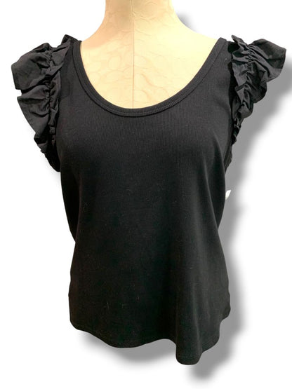 Size XL Old Navy Womens Black Ruffle Sleeve New Ribbed Tshirt