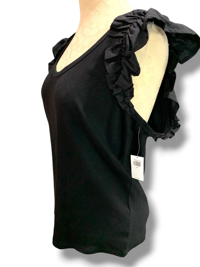 Size XL Old Navy Womens Black Ruffle Sleeve New Ribbed Tshirt