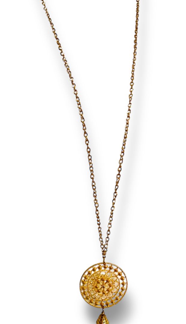 Goldtone Necklace 33" with Medallion Pendant 5.5" Tassel