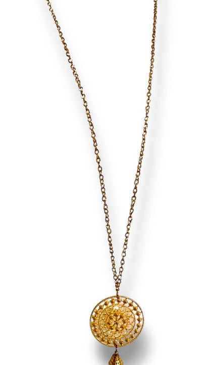 Goldtone Necklace 33" with Medallion Pendant 5.5" Tassel