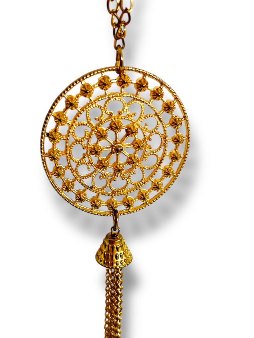 Goldtone Necklace 33" with Medallion Pendant 5.5" Tassel