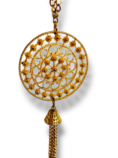Goldtone Necklace 33" with Medallion Pendant 5.5" Tassel