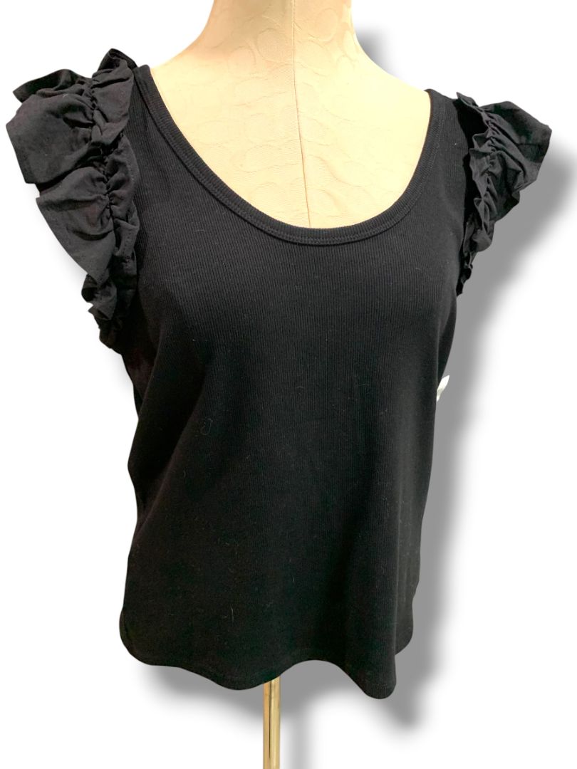 Size XL Old Navy Womens Black Ruffle Sleeve New Ribbed Tshirt