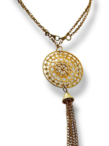 Goldtone Necklace 33" with Medallion Pendant 5.5" Tassel