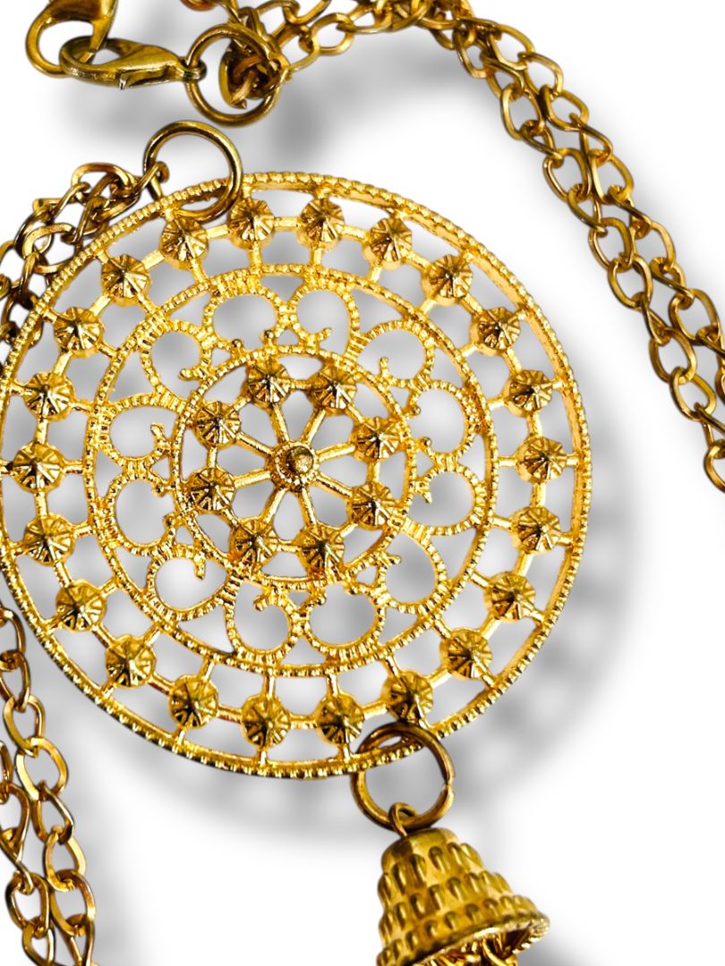 Goldtone Necklace 33" with Medallion Pendant 5.5" Tassel