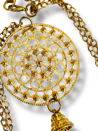 Goldtone Necklace 33" with Medallion Pendant 5.5" Tassel