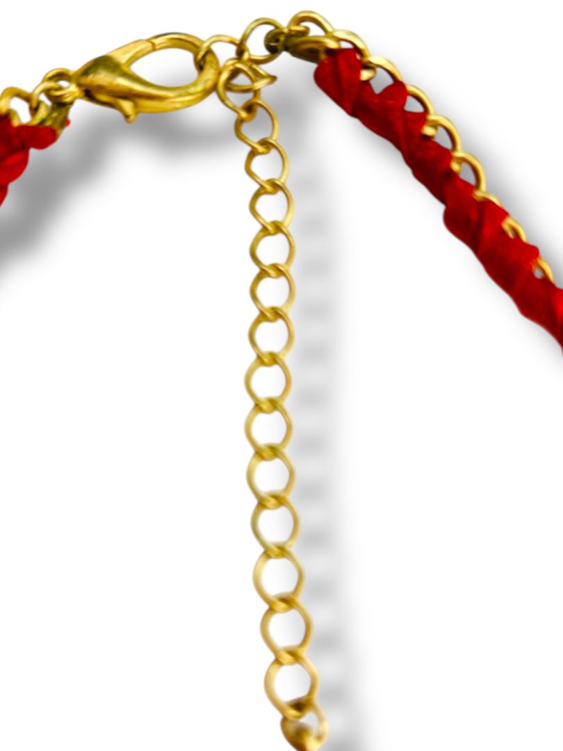Charm Necklace Beach Theme Brushed Goldtone Orange Red 17-20"