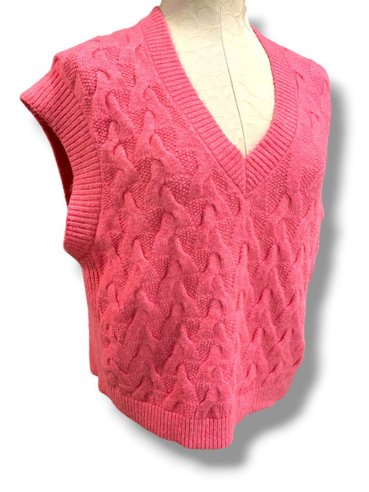 Large On 34th Womens Hot Pink Cable Knit Sweater Vest V-Neck