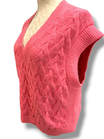 Large On 34th Womens Hot Pink Cable Knit Sweater Vest V-Neck