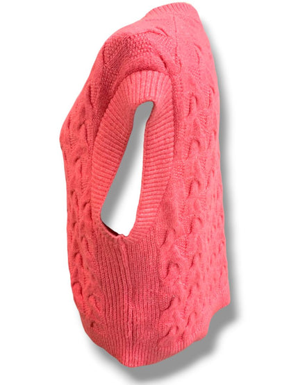 Large On 34th Womens Hot Pink Cable Knit Sweater Vest V-Neck