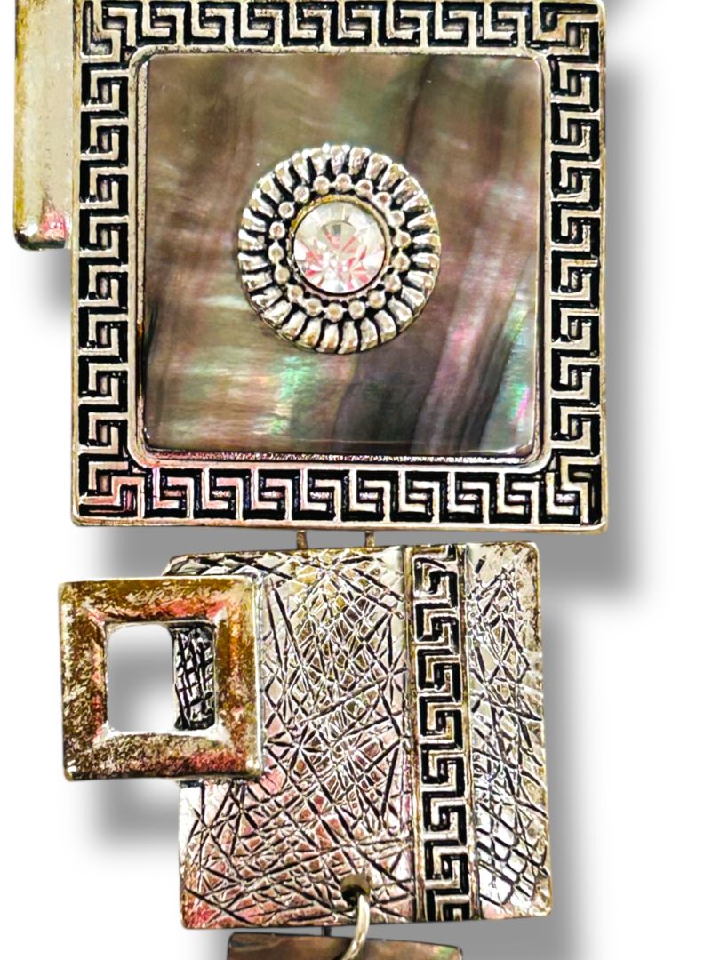 Silvertone Statement Necklace 2.75" Pendant Artsy 15-17"