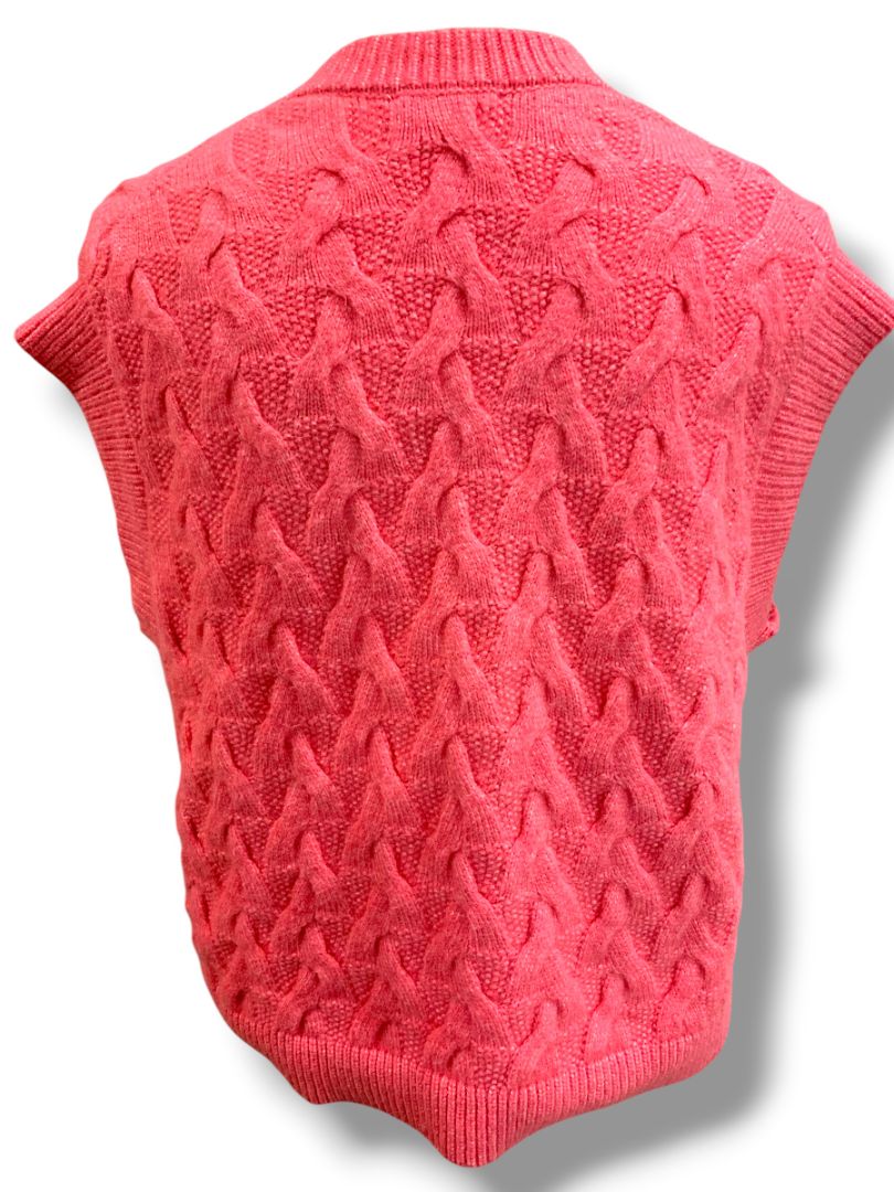 Large On 34th Womens Hot Pink Cable Knit Sweater Vest V-Neck