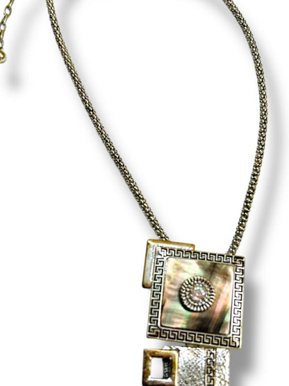 Silvertone Statement Necklace 2.75" Pendant Artsy 15-17"