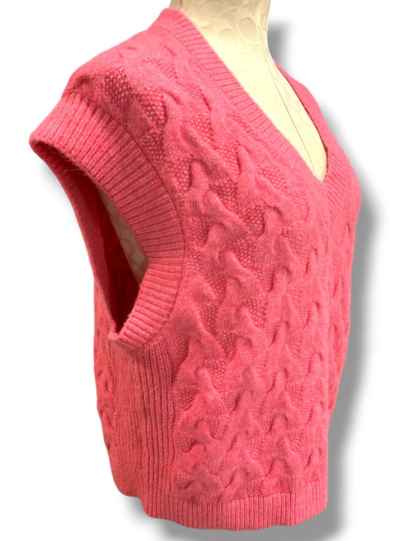 Large On 34th Womens Hot Pink Cable Knit Sweater Vest V-Neck