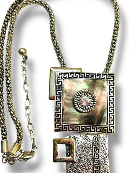 Silvertone Statement Necklace 2.75" Pendant Artsy 15-17"