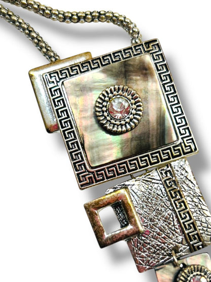 Silvertone Statement Necklace 2.75" Pendant Artsy 15-17"