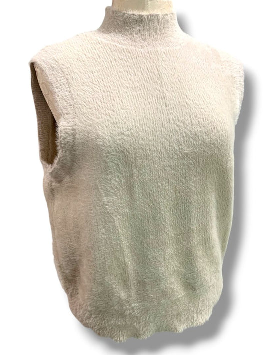 Large Bailey 44 Fuzzy Tan Sweater Sleeveless Mockneck Womens