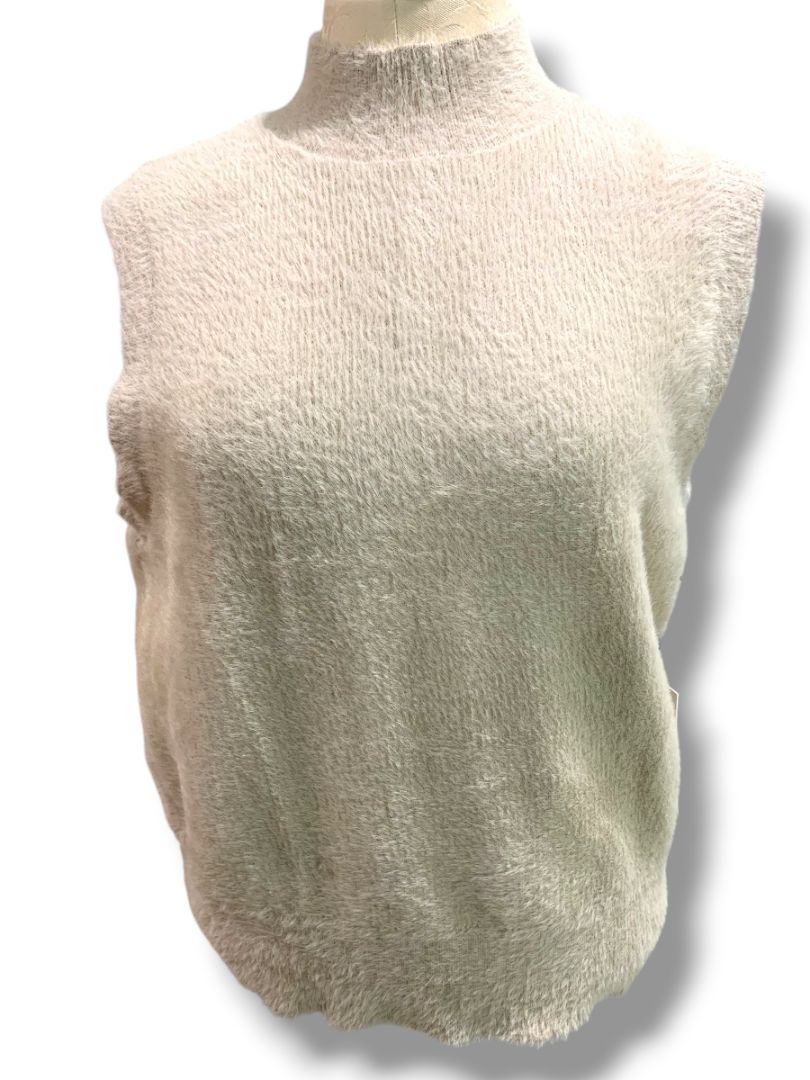 Large Bailey 44 Fuzzy Tan Sweater Sleeveless Mockneck Womens