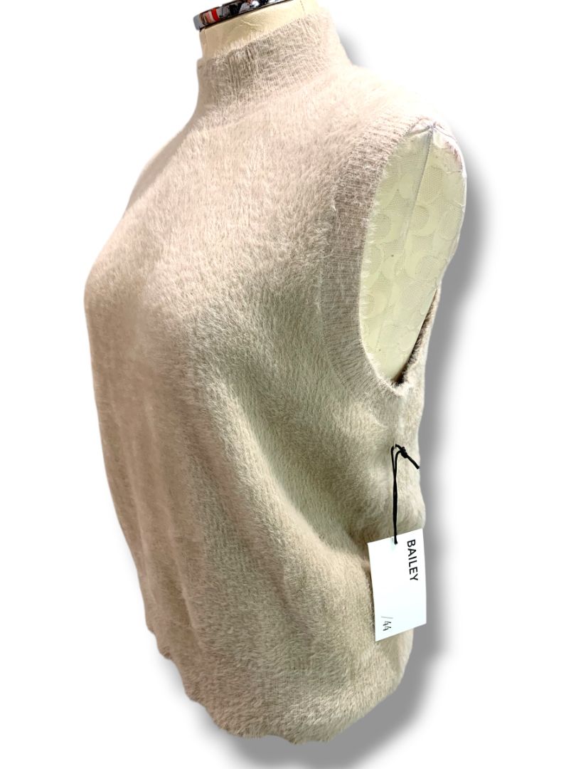Large Bailey 44 Fuzzy Tan Sweater Sleeveless Mockneck Womens