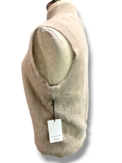 Large Bailey 44 Fuzzy Tan Sweater Sleeveless Mockneck Womens