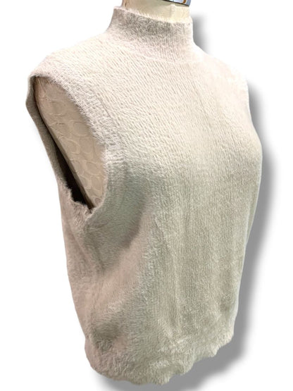 Large Bailey 44 Fuzzy Tan Sweater Sleeveless Mockneck Womens