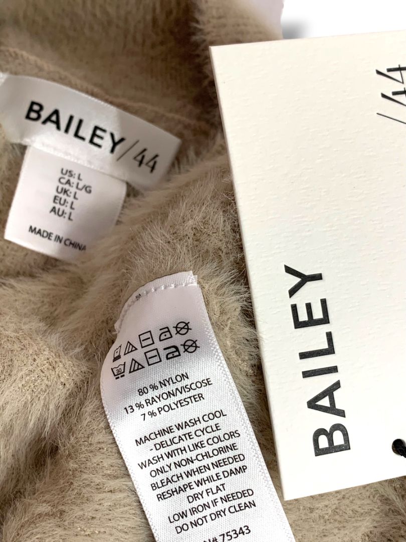 Large Bailey 44 Fuzzy Tan Sweater Sleeveless Mockneck Womens