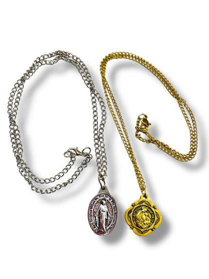 Lot of 2 Religious Medal Necklaces Mary St Anthony 20" Chains