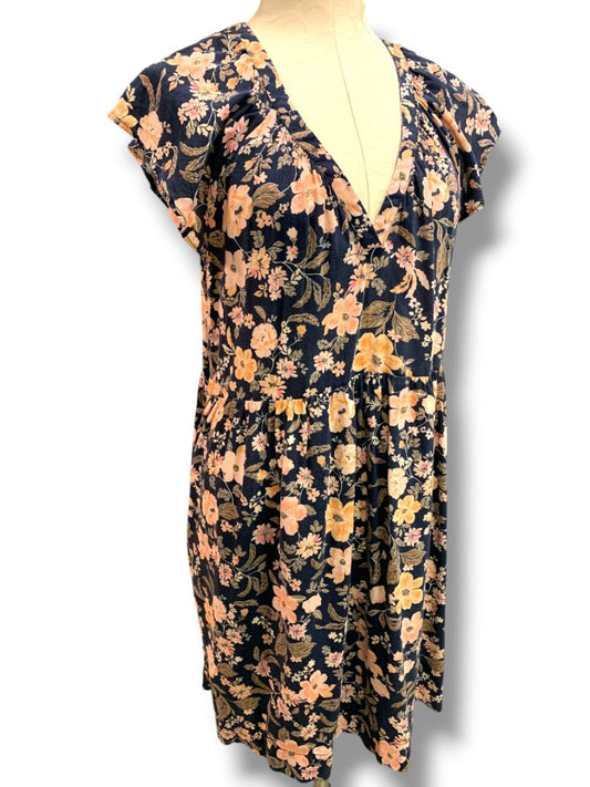 Large Tall Old Navy V-Neck Shift Dress Black Pink Floral Boho Pockets