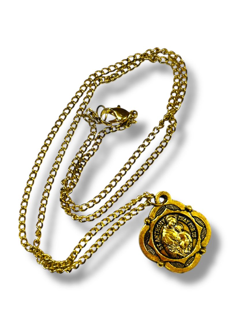 Lot of 2 Religious Medal Necklaces Mary St Anthony 20" Chains