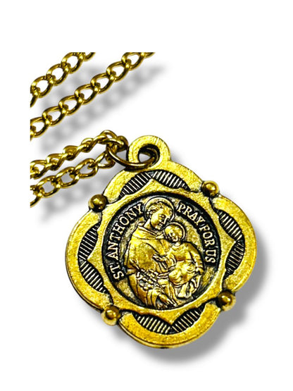 Lot of 2 Religious Medal Necklaces Mary St Anthony 20" Chains
