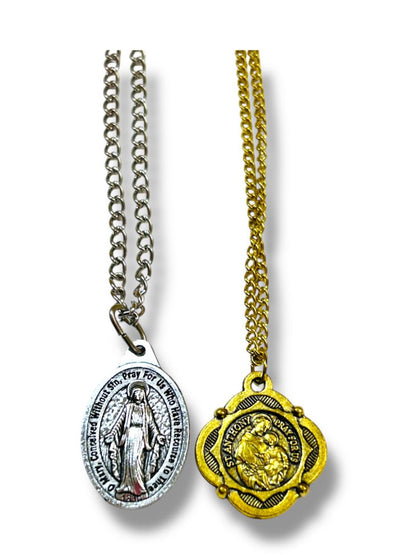 Lot of 2 Religious Medal Necklaces Mary St Anthony 20" Chains