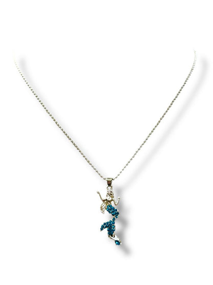 Lot of 2 Silvertone Necklaces 16-19" Mermaid Blue Crystal Snake