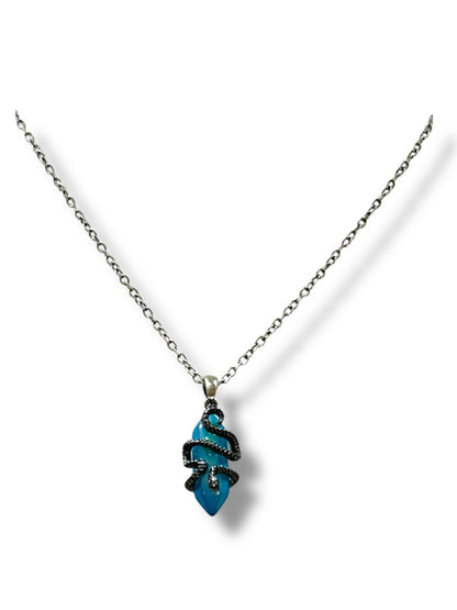 Lot of 2 Silvertone Necklaces 16-19" Mermaid Blue Crystal Snake